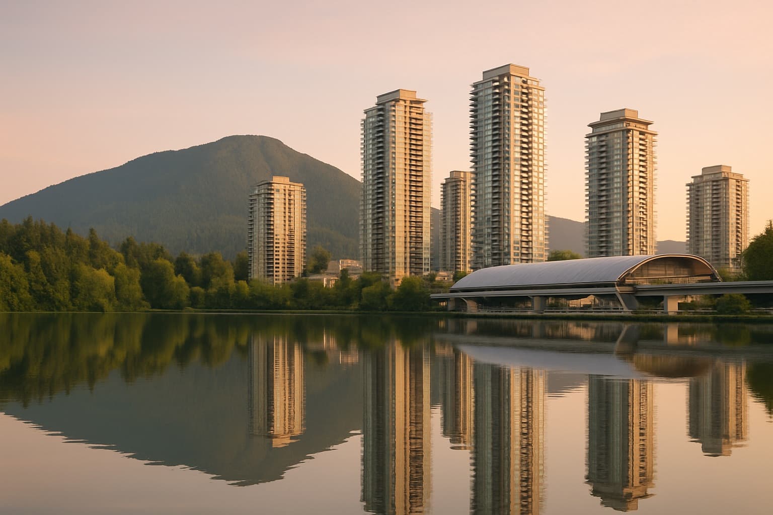 Lafarge Lake with Burke Mountain behind, Coquitlam